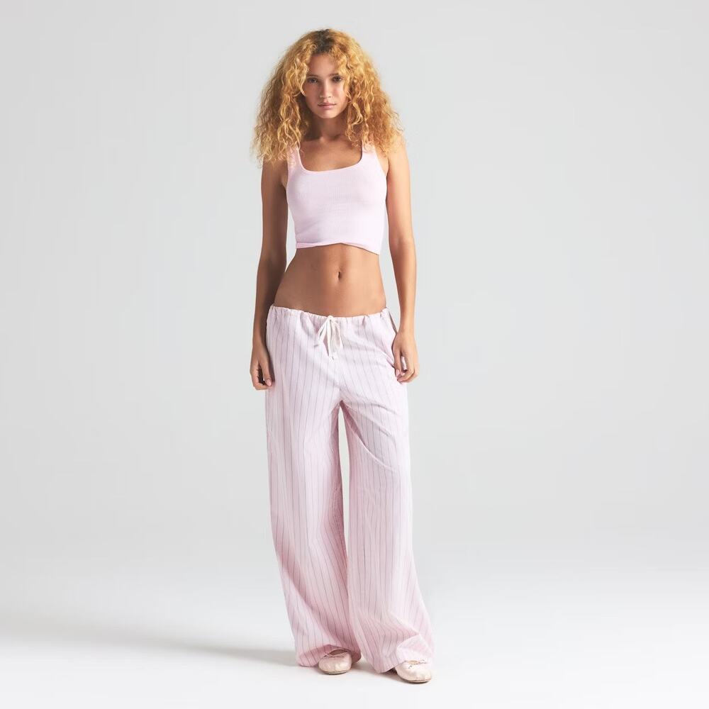Skims Cotton Poplin Straight Leg Pant | Limited Editionpale Pink Pencil Stripe